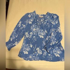 Laura Ashley Blue and White Floral Rayon Blouse